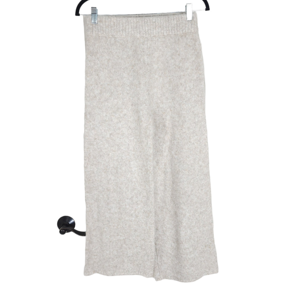 Was & Now Wide Leg Knit Pants Womens M Beige Heathered Acrylic Blend Pull On